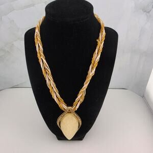 Ruby Rd. Boho Marbled Teardrop Pendant Braided Statement Necklace NWOB